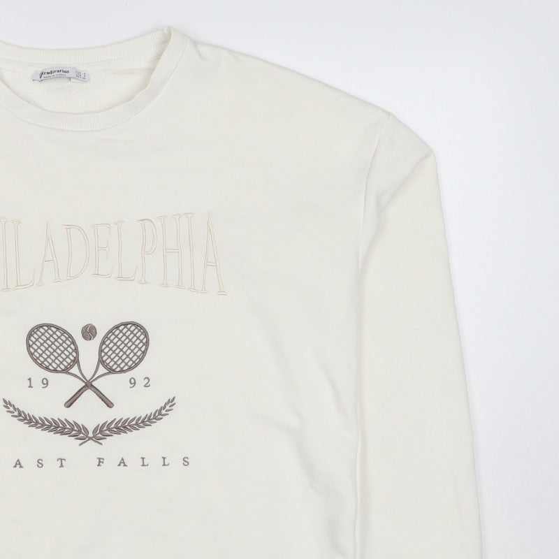 Stradivarius Women Ivory S Pullover Sweatshirt Philadelphia Tennis