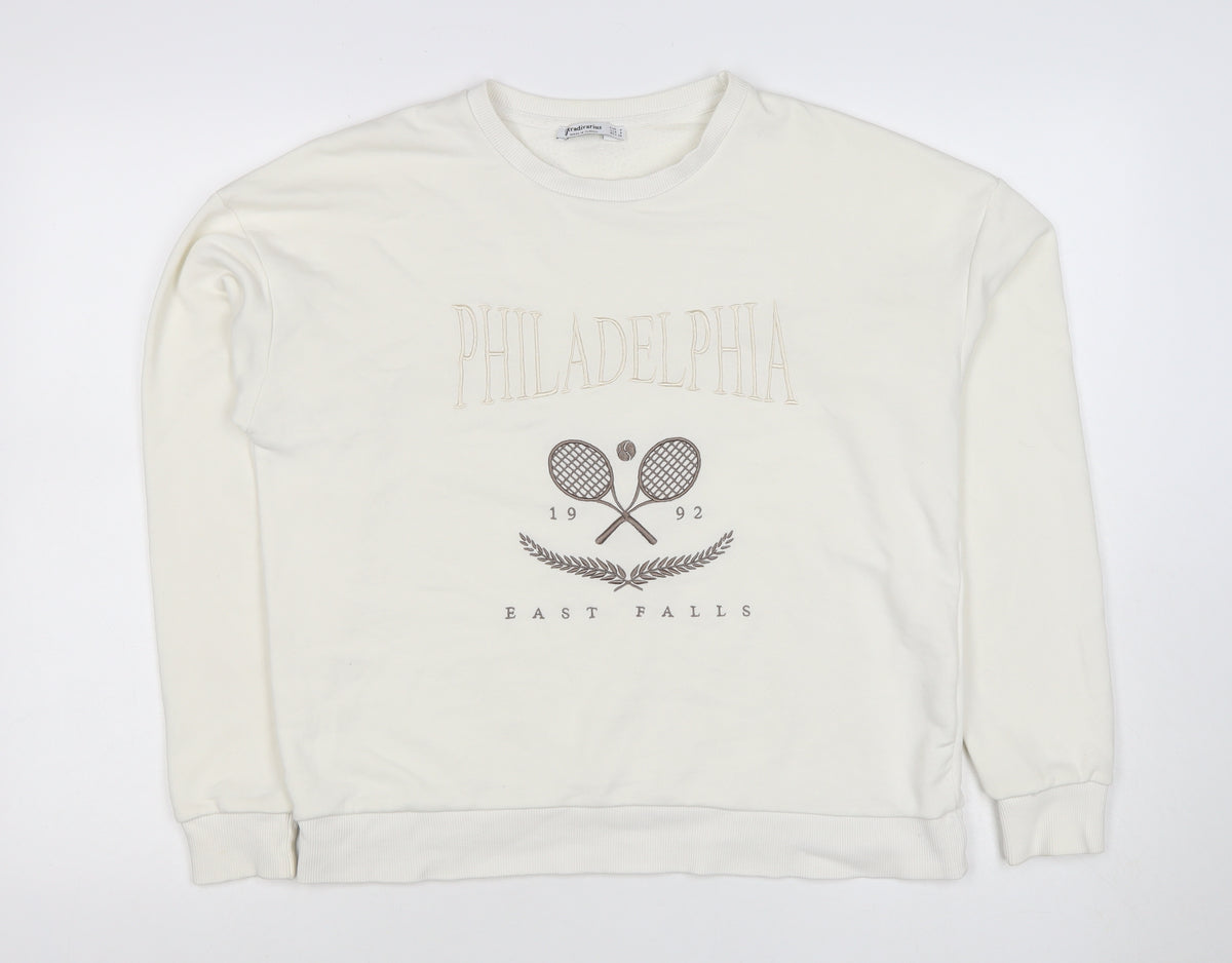 Stradivarius Women Ivory S Pullover Sweatshirt Philadelphia Tennis