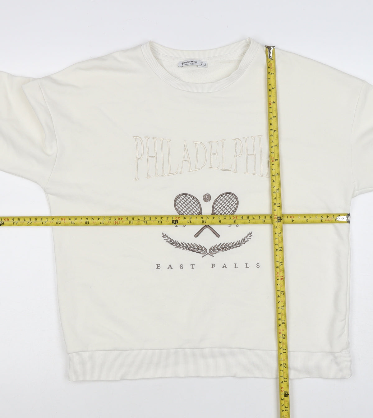 Stradivarius Women Ivory S Pullover Sweatshirt Philadelphia Tennis