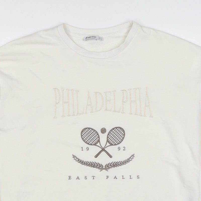 Stradivarius Women Ivory S Pullover Sweatshirt Philadelphia Tennis