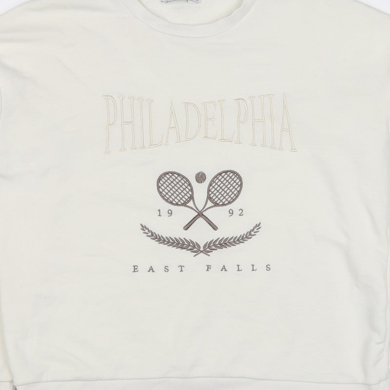 Stradivarius Women Ivory S Pullover Sweatshirt Philadelphia Tennis