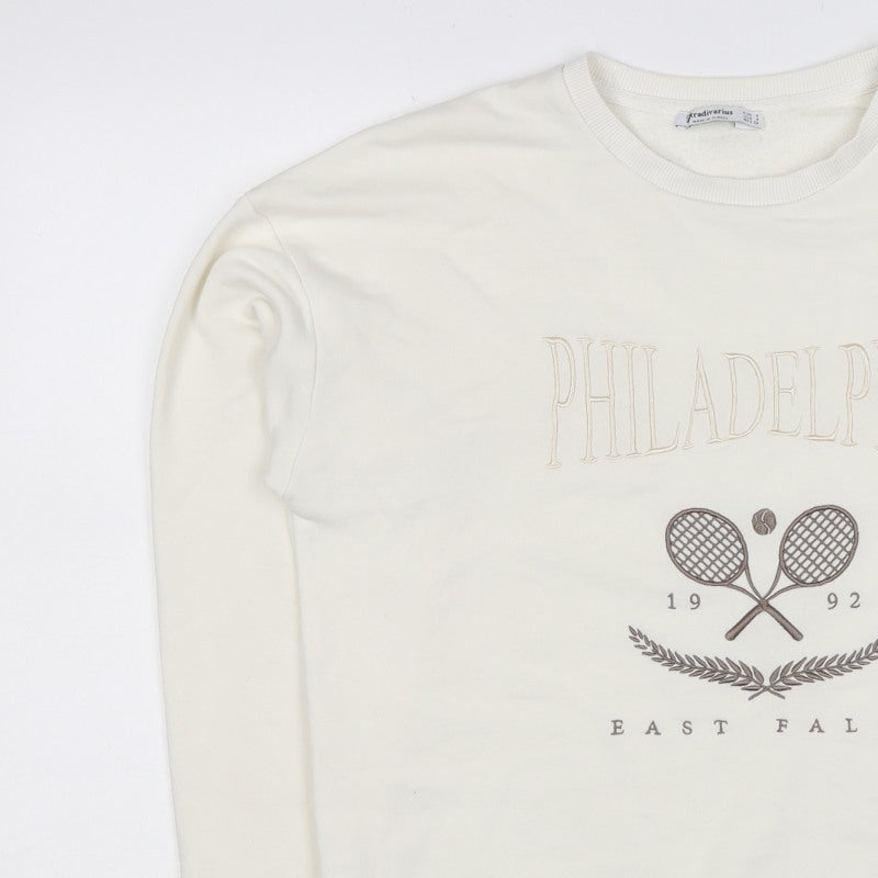 Stradivarius Women Ivory S Pullover Sweatshirt Philadelphia Tennis