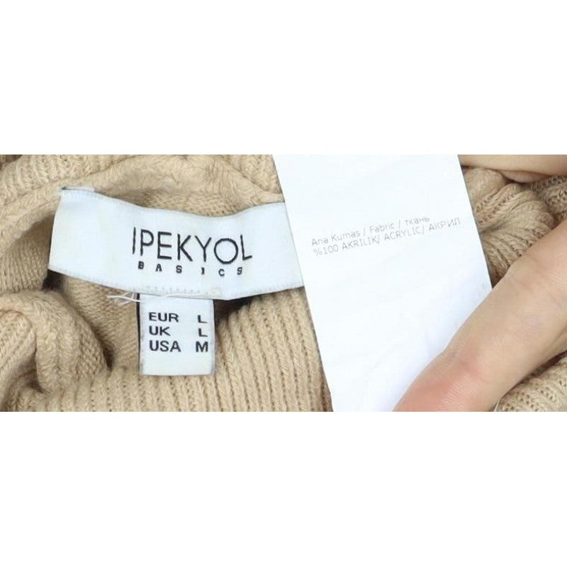 Peryol Basic Women Beige M Roll Neck Button Detail Knit Tunic Jumper