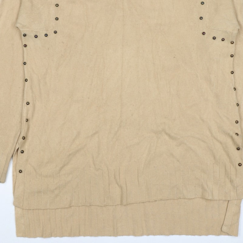 Peryol Basic Women Beige M Roll Neck Button Detail Knit Tunic Jumper