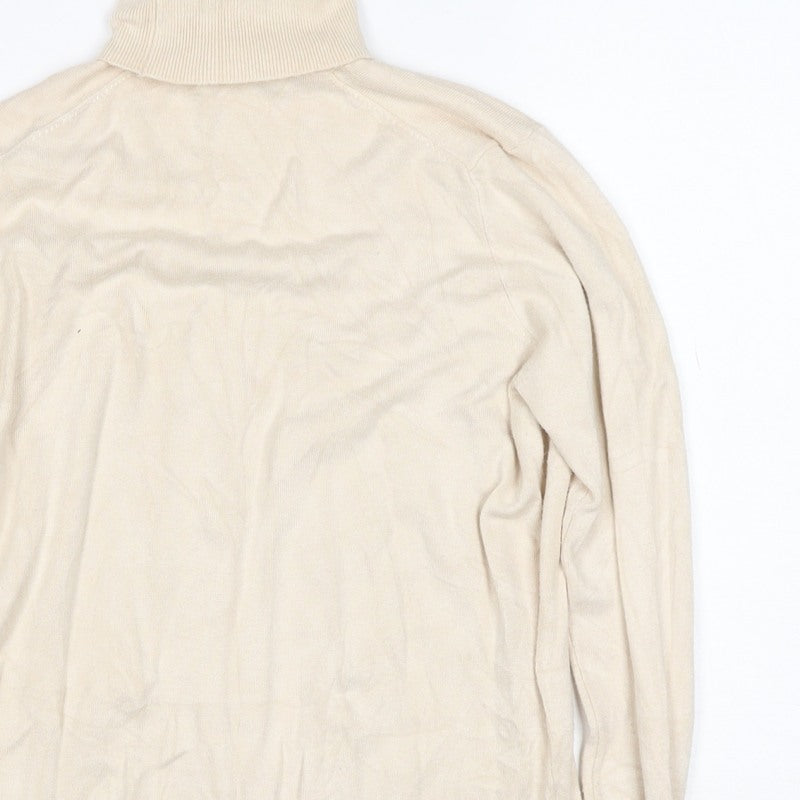 Zara Women Ivory Roll Neck Button Cuff Knit Jumper Size M