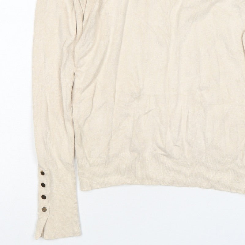 Zara Women Ivory Roll Neck Button Cuff Knit Jumper Size M