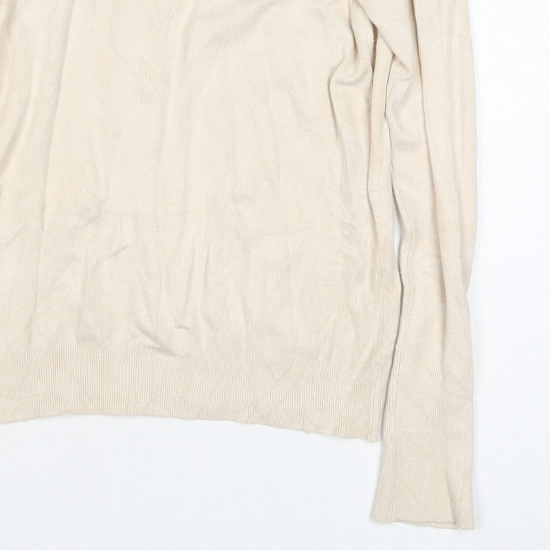 Zara Women Ivory Roll Neck Button Cuff Knit Jumper Size M