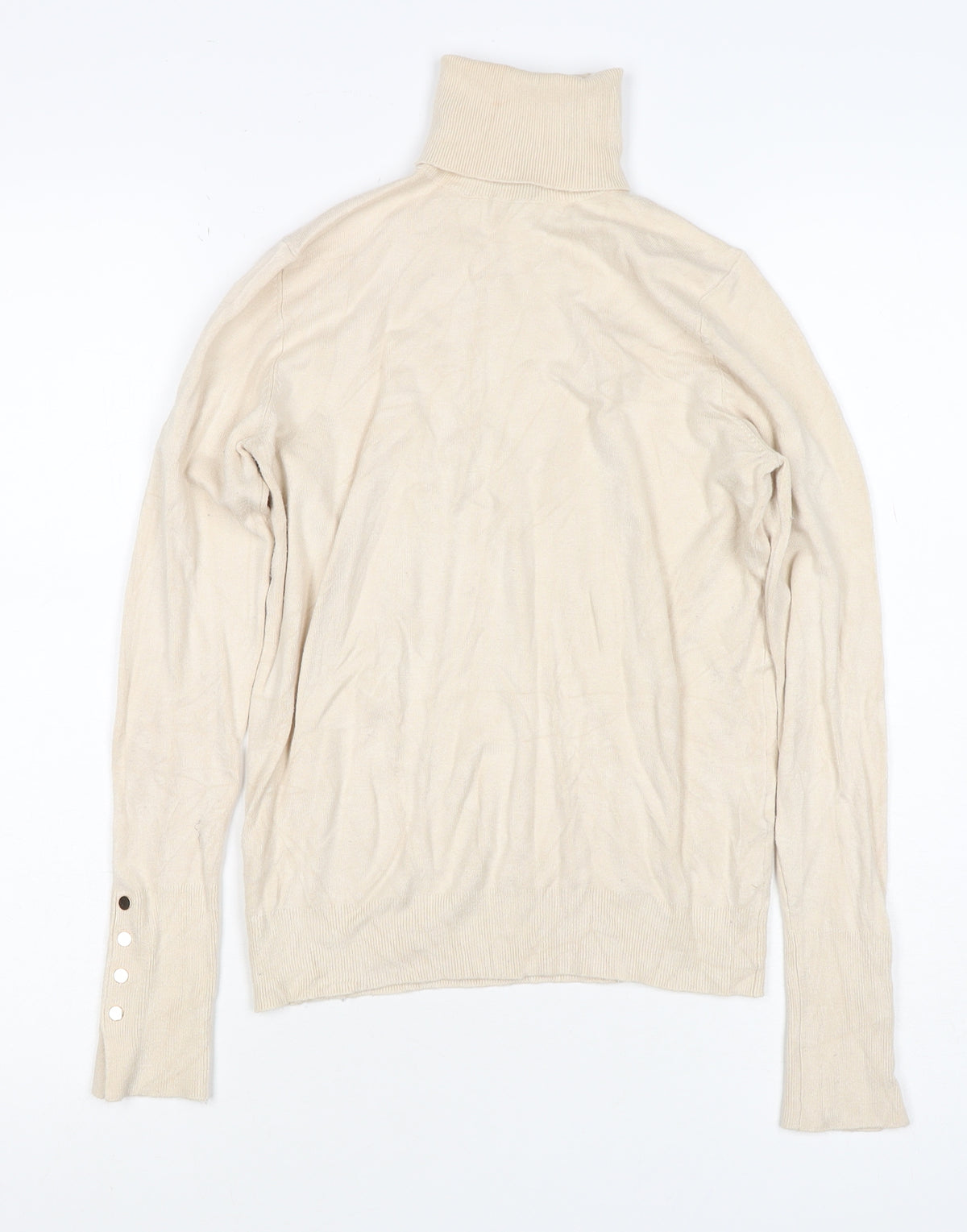 Zara Women Ivory Roll Neck Button Cuff Knit Jumper Size M