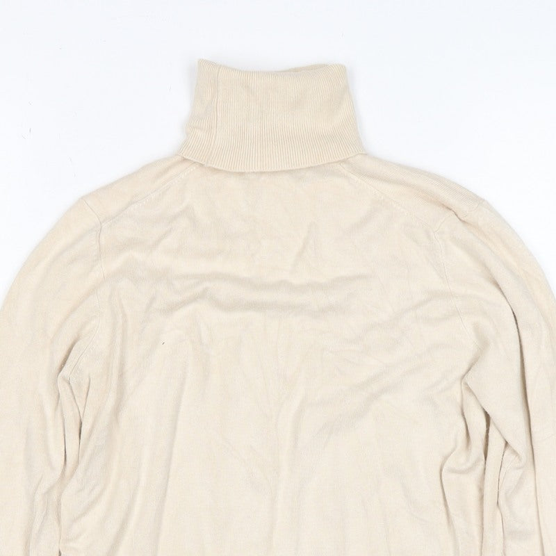 Zara Women Ivory Roll Neck Button Cuff Knit Jumper Size M