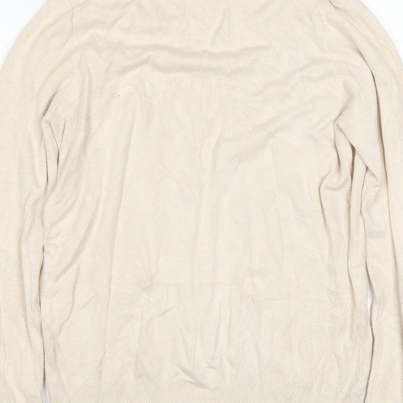 Zara Women Ivory Roll Neck Button Cuff Knit Jumper Size M
