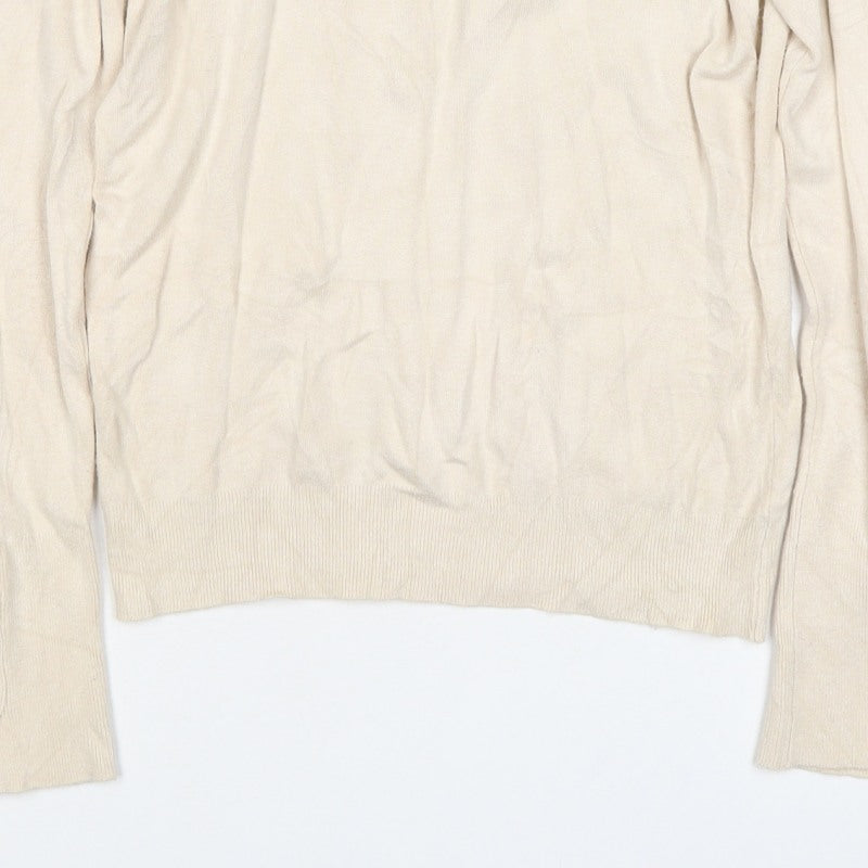 Zara Women Ivory Roll Neck Button Cuff Knit Jumper Size M