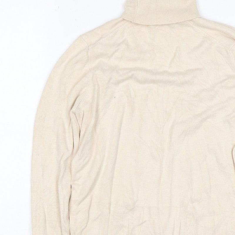 Zara Women Ivory Roll Neck Button Cuff Knit Jumper Size M