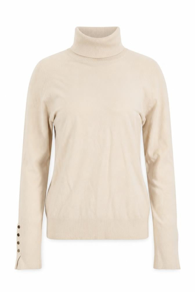 Zara Women Ivory Roll Neck Button Cuff Knit Jumper Size M