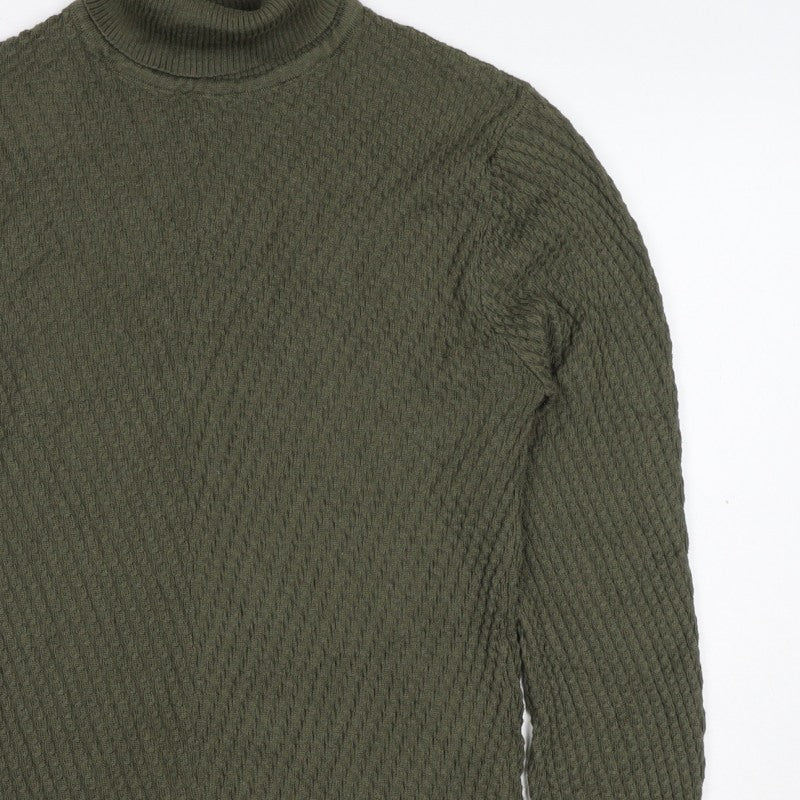Slo Couture Men’s Green XL Roll Neck Textured Knit Pullover Jumper
