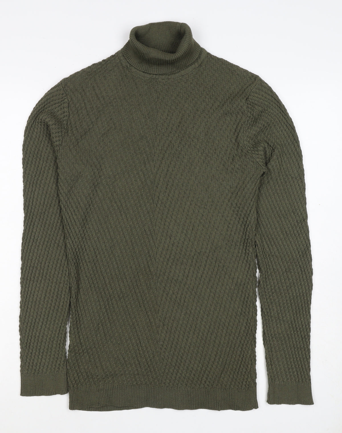 Slo Couture Men’s Green XL Roll Neck Textured Knit Pullover Jumper