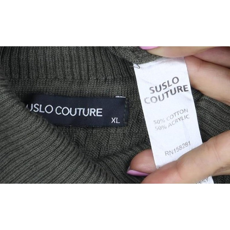Slo Couture Men’s Green XL Roll Neck Textured Knit Pullover Jumper