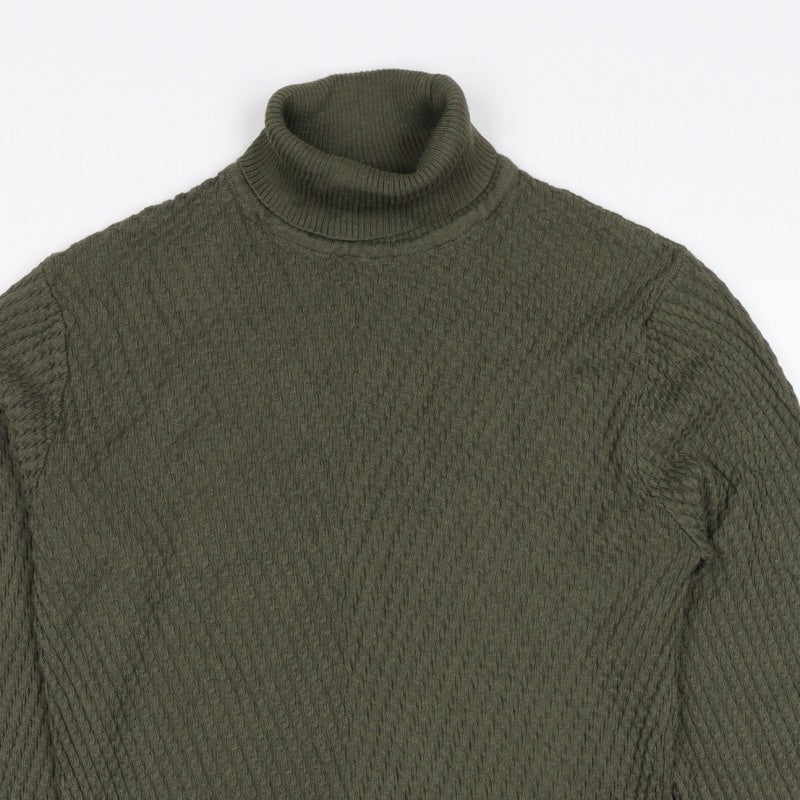 Slo Couture Men’s Green XL Roll Neck Textured Knit Pullover Jumper