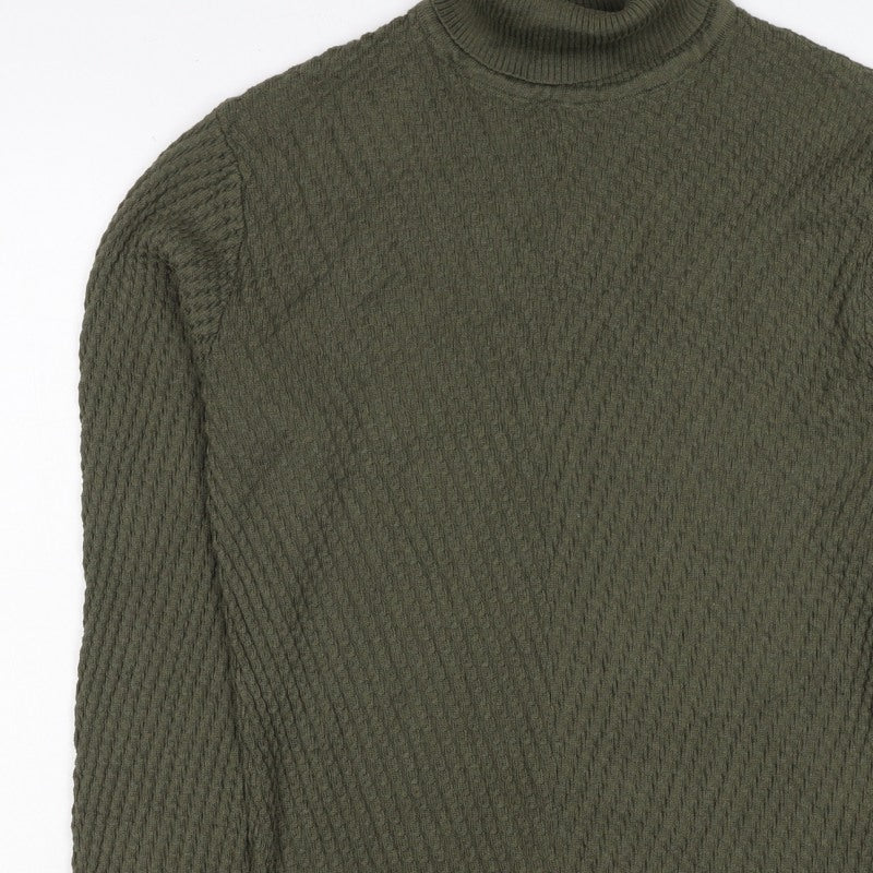 Slo Couture Men’s Green XL Roll Neck Textured Knit Pullover Jumper