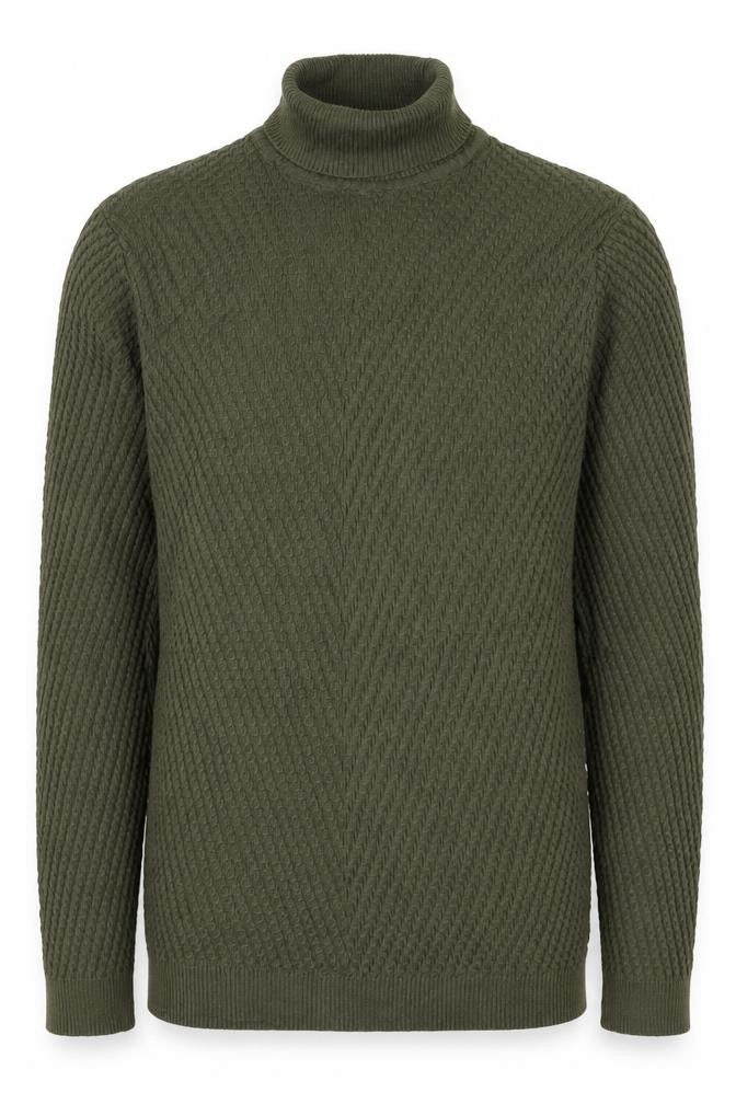 Slo Couture Men’s Green XL Roll Neck Textured Knit Pullover Jumper