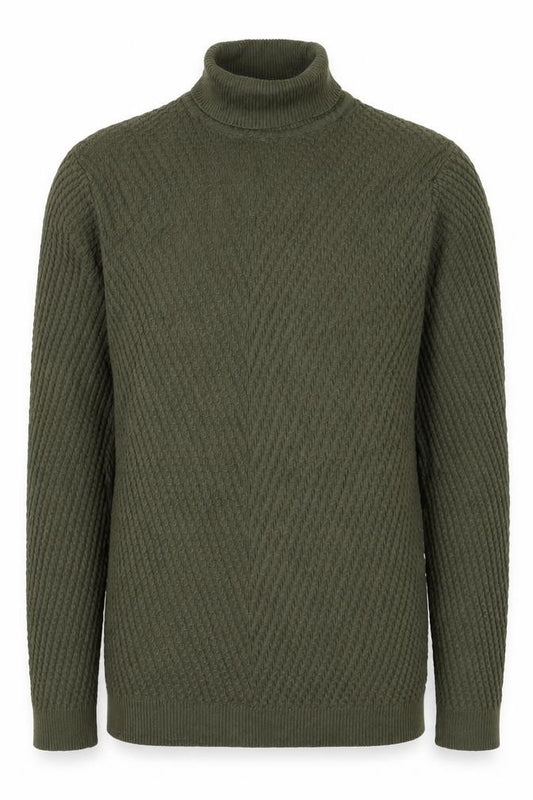 Slo Couture Men’s Green XL Roll Neck Textured Knit Pullover Jumper