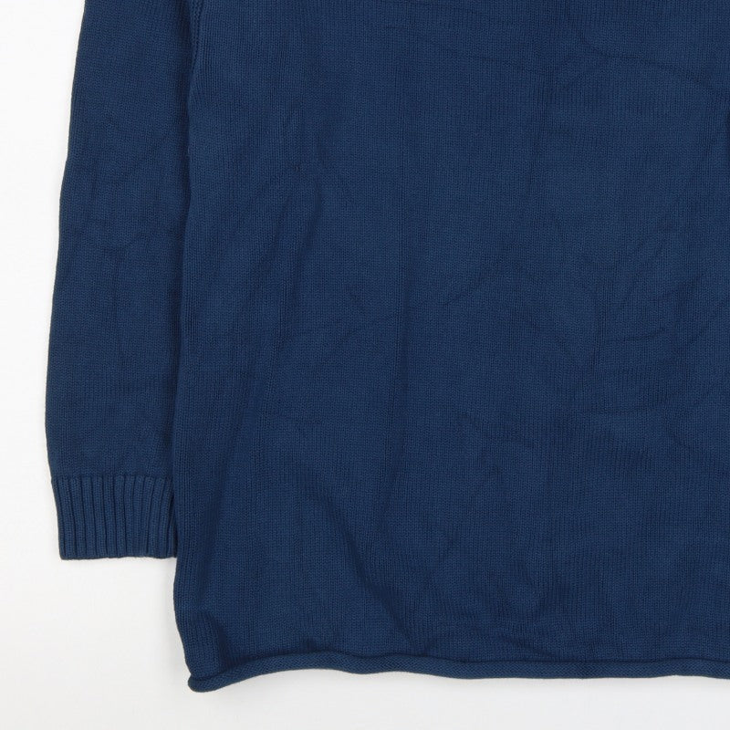 Zara Women Blue M Cotton Crew Neck Long Sleeve Knit Pullover Jumper