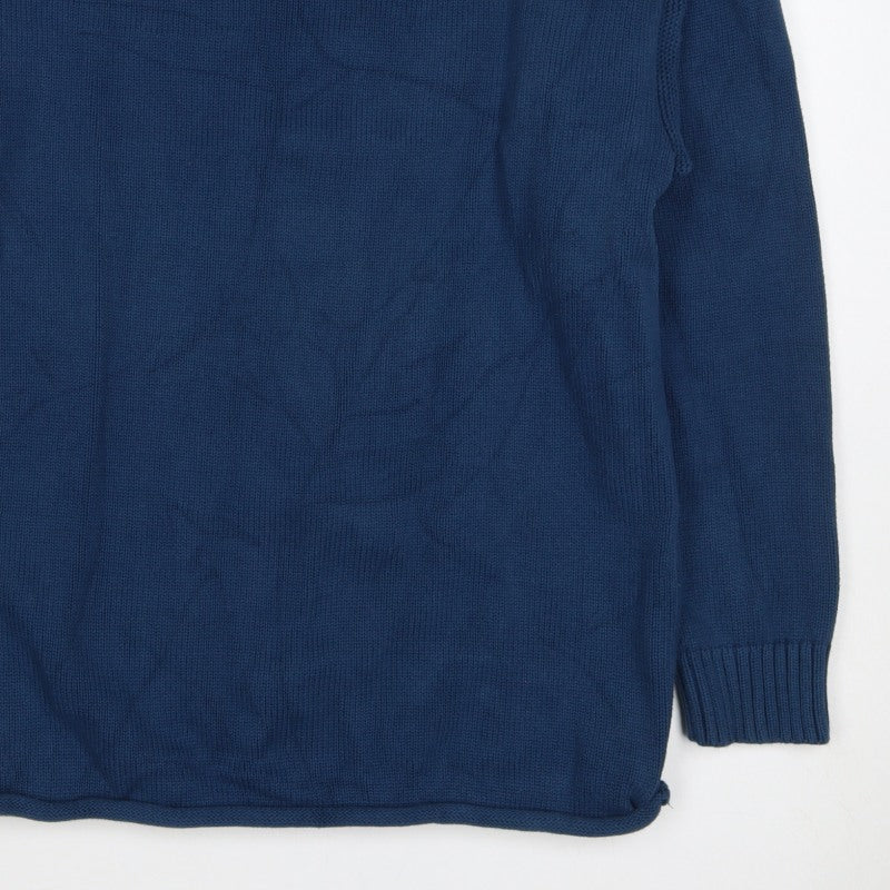 Zara Women Blue M Cotton Crew Neck Long Sleeve Knit Pullover Jumper