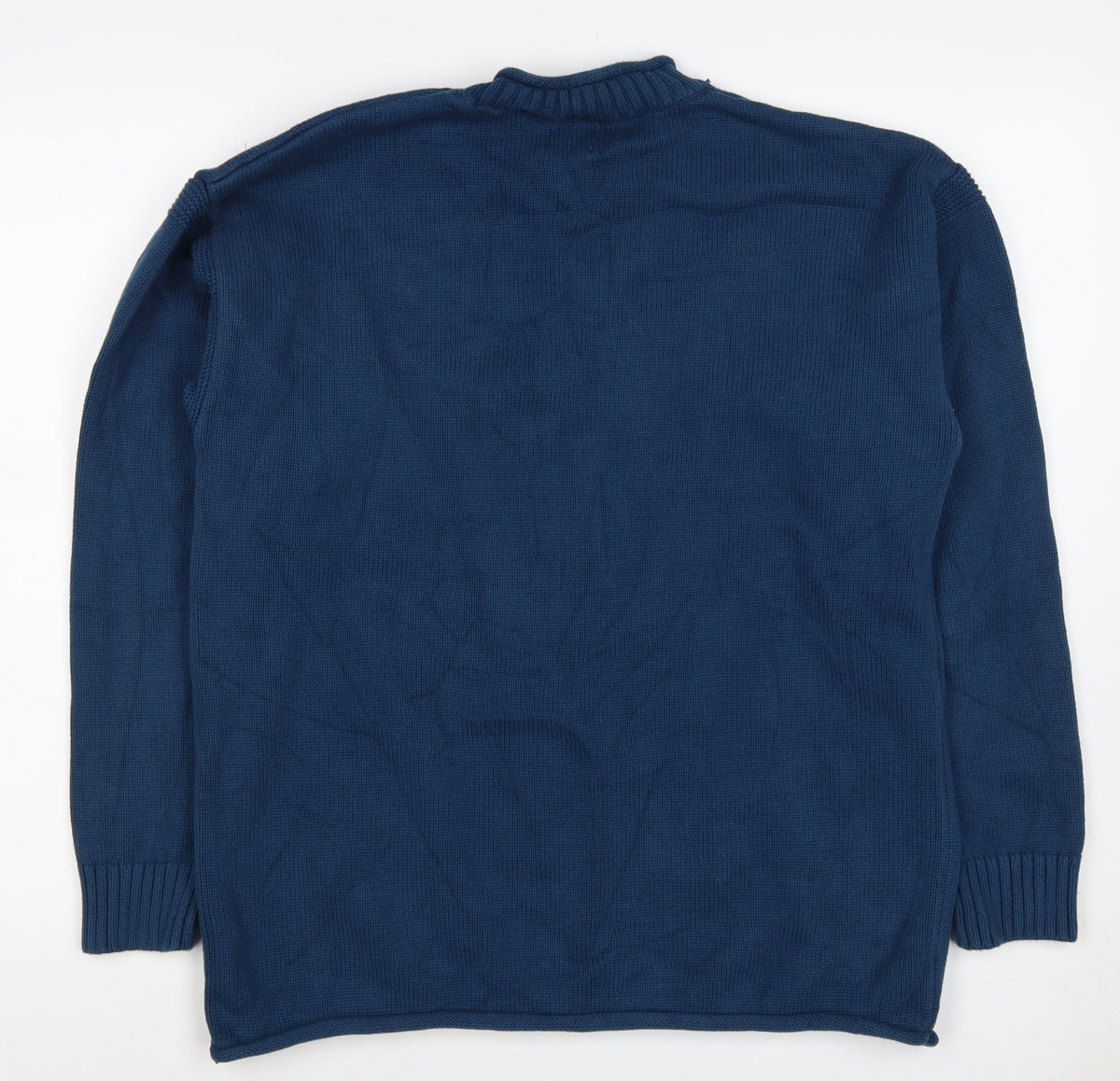 Zara Women Blue M Cotton Crew Neck Long Sleeve Knit Pullover Jumper