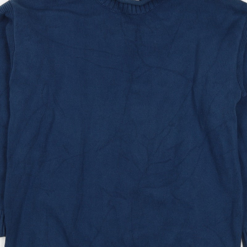 Zara Women Blue M Cotton Crew Neck Long Sleeve Knit Pullover Jumper