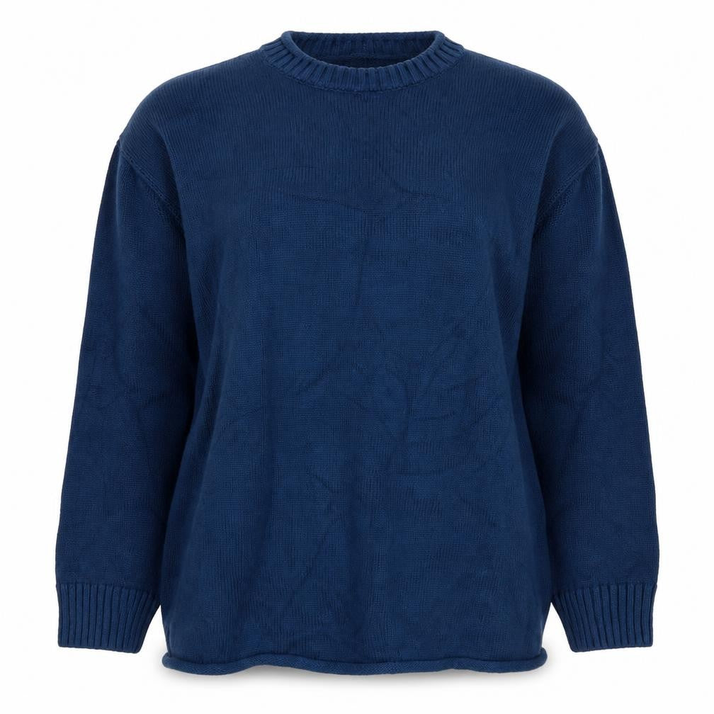 Zara Women Blue M Cotton Crew Neck Long Sleeve Knit Pullover Jumper