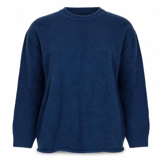 Zara Women Blue M Cotton Crew Neck Long Sleeve Knit Pullover Jumper
