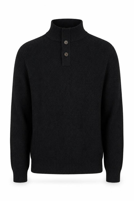 Weatherproof Men’s Black L Henley Jumper Cotton Rib Knit High Neck