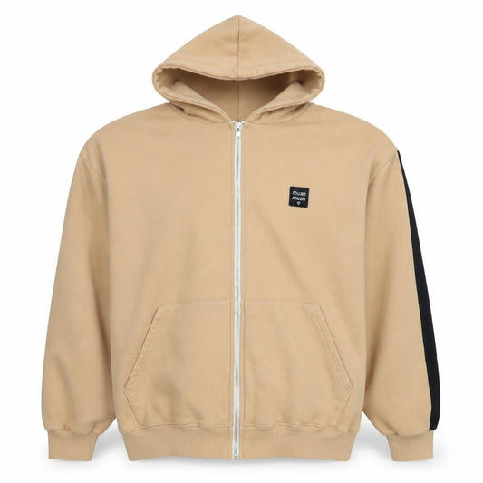 Muah Muah Unisex Beige One Size Full Zip Logo Hoodie