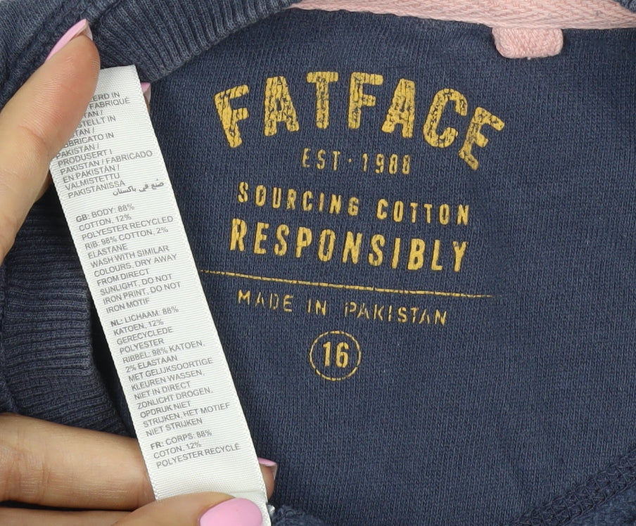 FatFace Women’s Navy UK 16 Pullover Sweatshirt Kindness Embroidered
