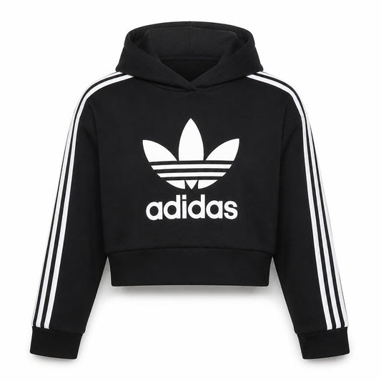 adidas Girls Black 11-12 Years Pullover Logo Hoodie 3 Stripe