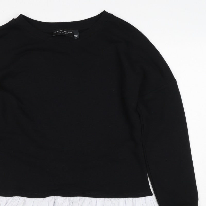 Dorothy Perkins Women Black White Ruffle Hem Pullover Sweatshirt S