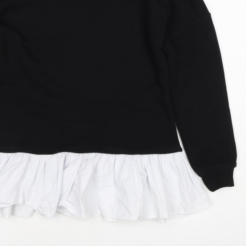 Dorothy Perkins Women Black White Ruffle Hem Pullover Sweatshirt S