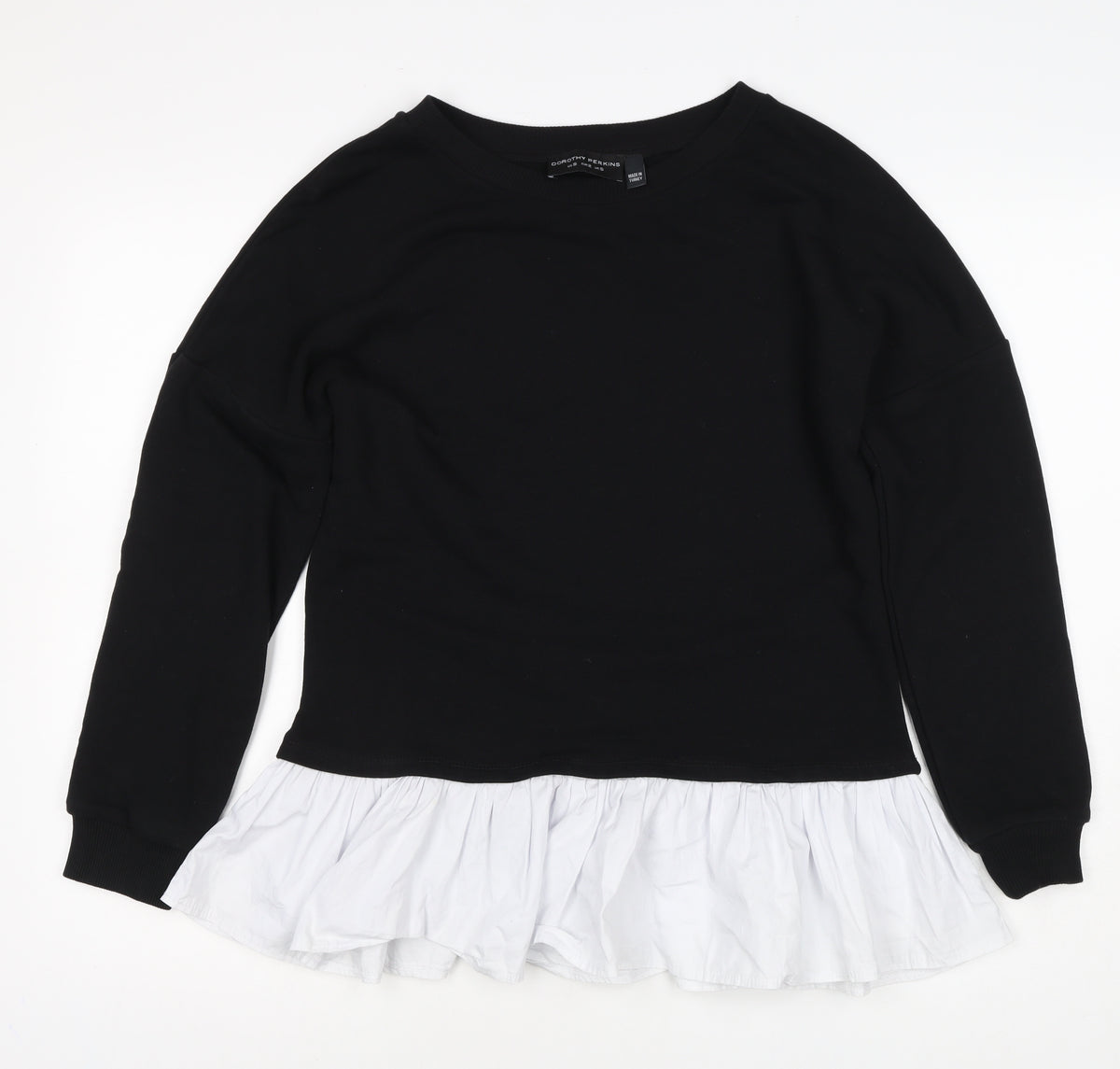Dorothy Perkins Women Black White Ruffle Hem Pullover Sweatshirt S