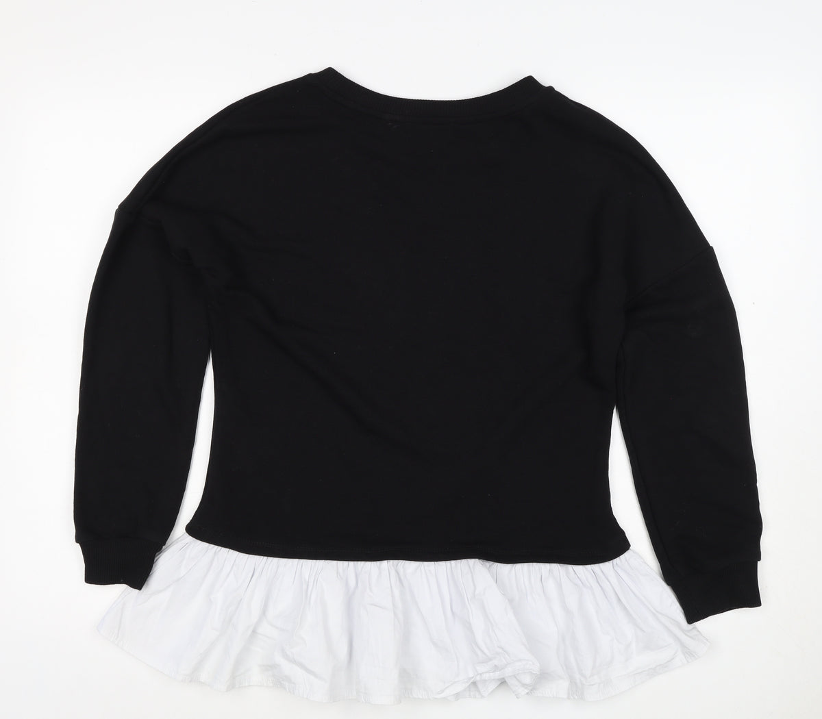 Dorothy Perkins Women Black White Ruffle Hem Pullover Sweatshirt S