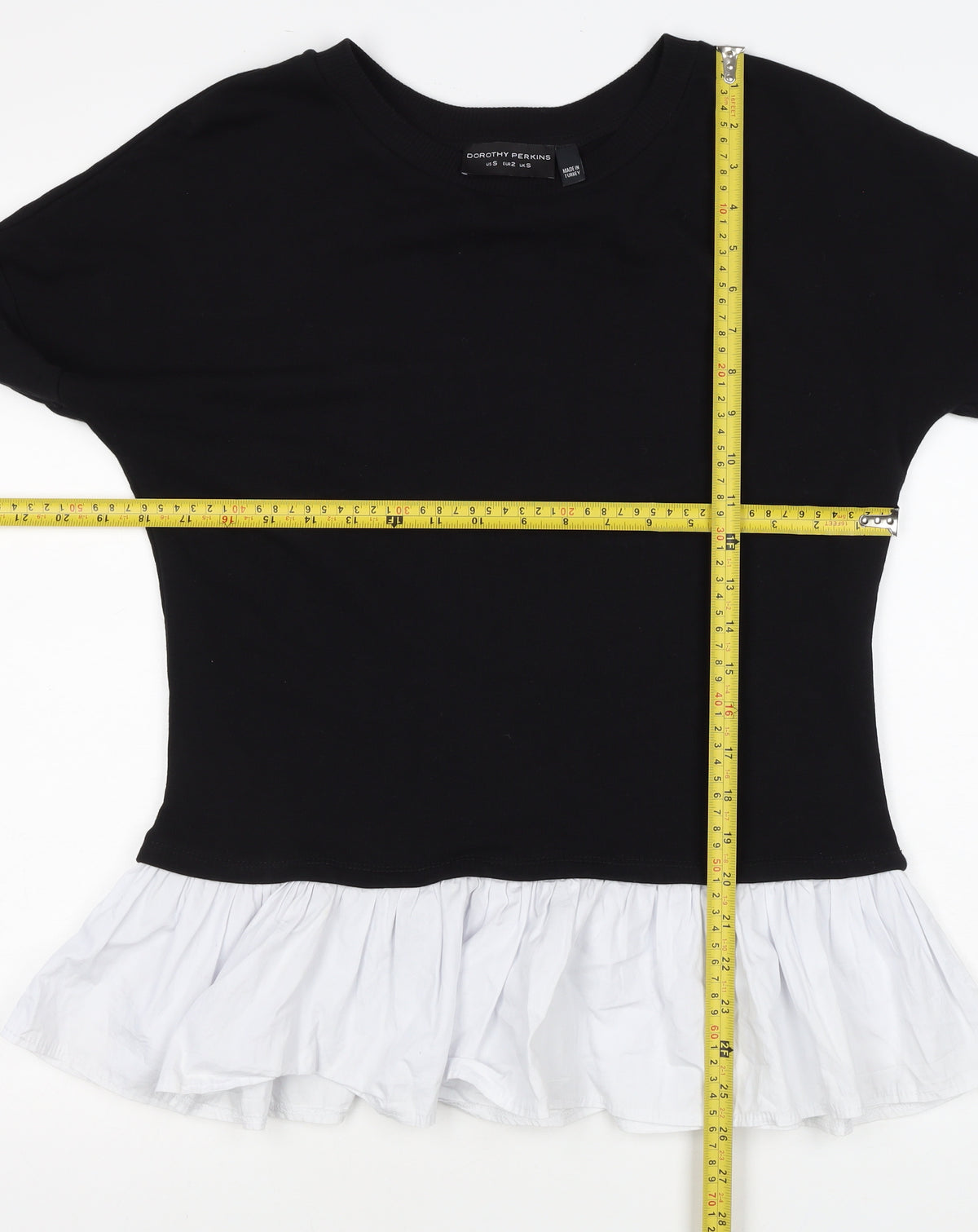 Dorothy Perkins Women Black White Ruffle Hem Pullover Sweatshirt S