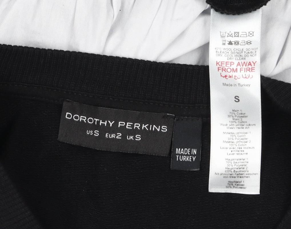 Dorothy Perkins Women Black White Ruffle Hem Pullover Sweatshirt S