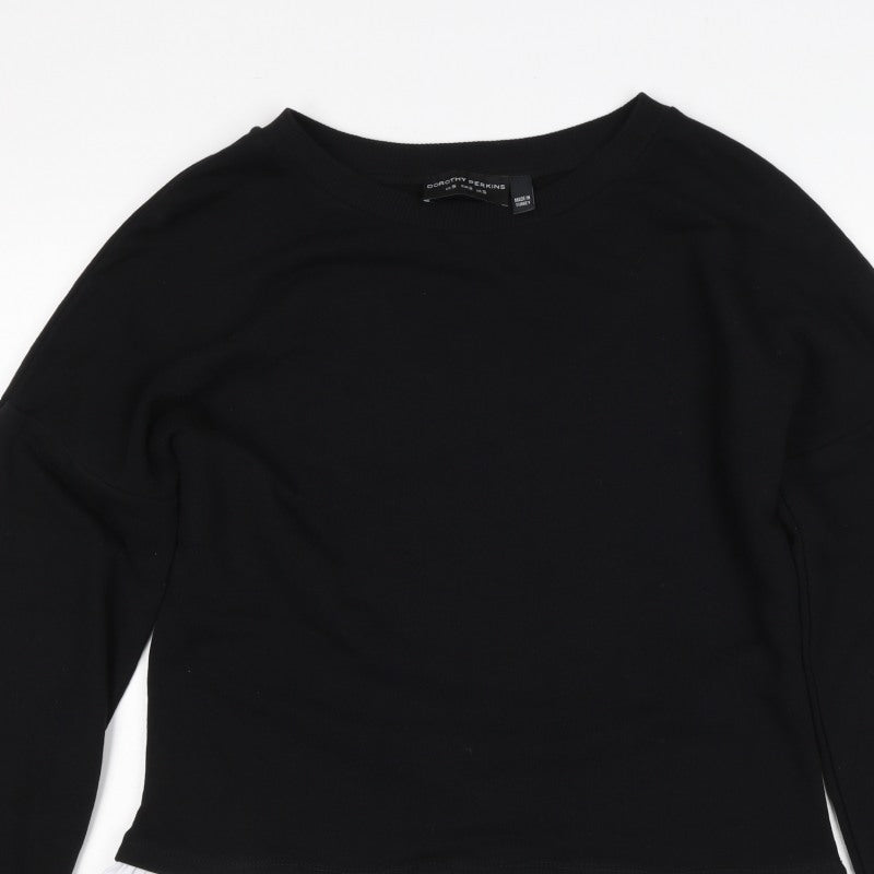 Dorothy Perkins Women Black White Ruffle Hem Pullover Sweatshirt S