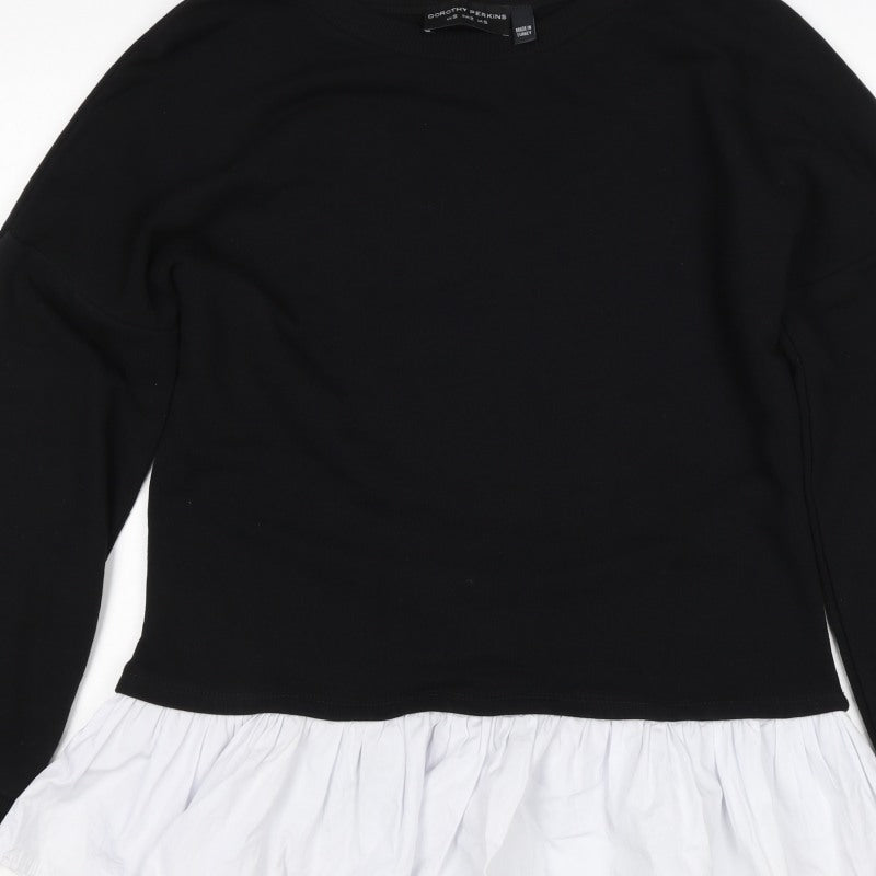 Dorothy Perkins Women Black White Ruffle Hem Pullover Sweatshirt S