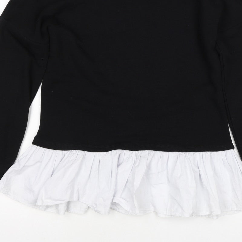 Dorothy Perkins Women Black White Ruffle Hem Pullover Sweatshirt S