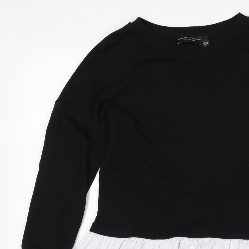 Dorothy Perkins Women Black White Ruffle Hem Pullover Sweatshirt S