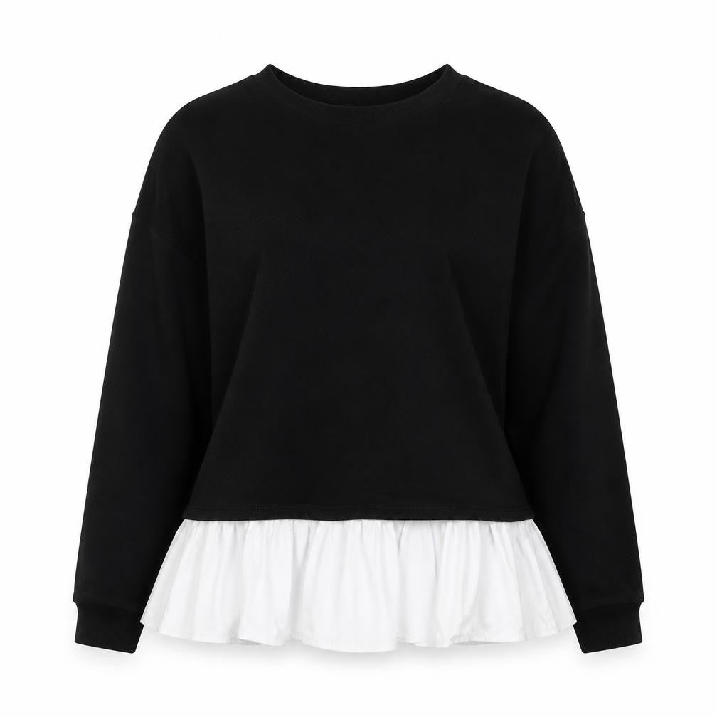 Dorothy Perkins Women Black White Ruffle Hem Pullover Sweatshirt S
