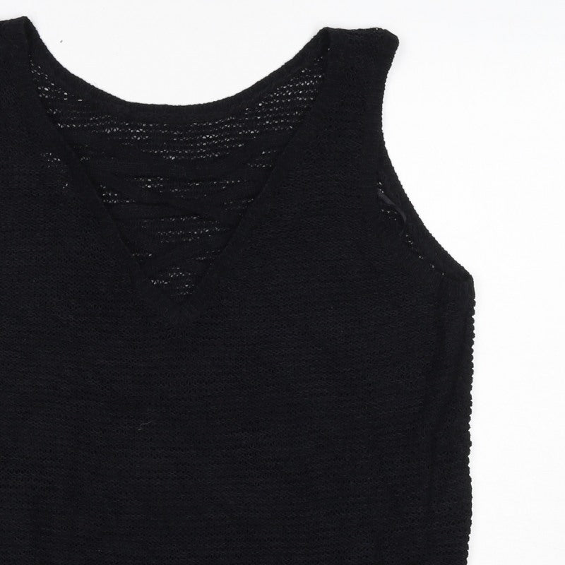 New Look Women's Black UK 14 Basic Knit V-Neck Sleeveless Tank Top