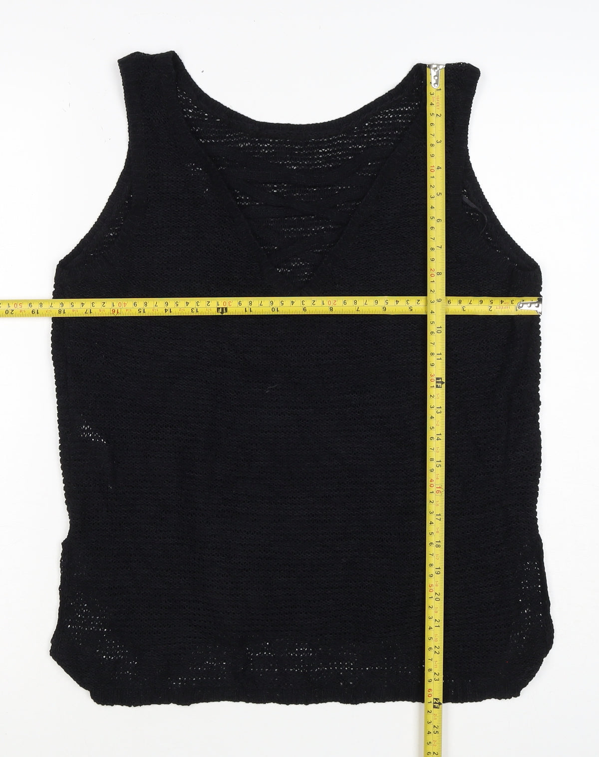 New Look Women's Black UK 14 Basic Knit V-Neck Sleeveless Tank Top