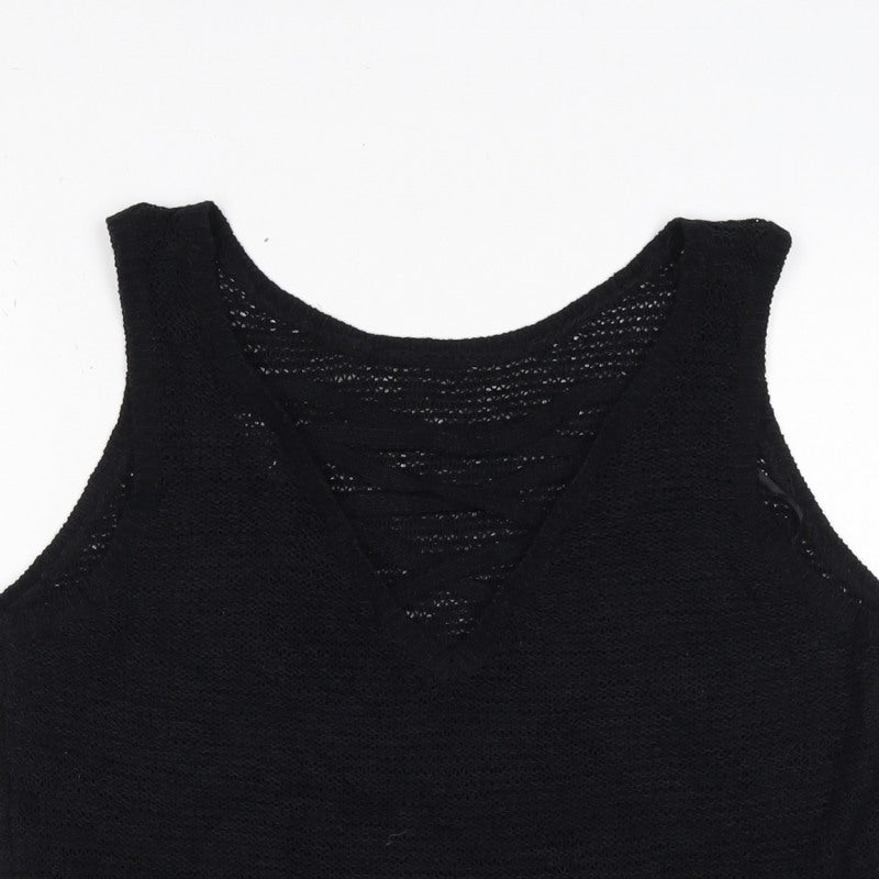 New Look Women's Black UK 14 Basic Knit V-Neck Sleeveless Tank Top