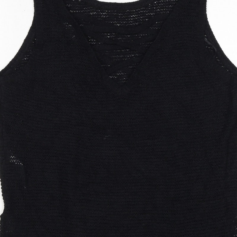 New Look Women's Black UK 14 Basic Knit V-Neck Sleeveless Tank Top