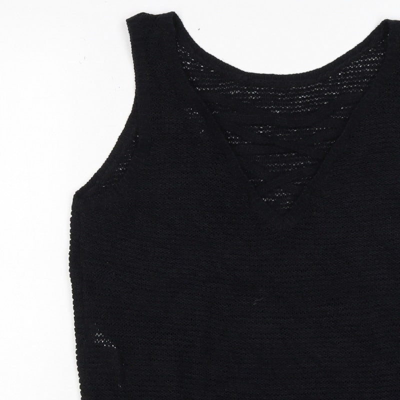 New Look Women's Black UK 14 Basic Knit V-Neck Sleeveless Tank Top